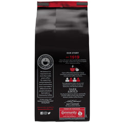 Community Coffee Dark & Bold Espresso Blend beans in bag ready for grinding at home.