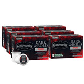 Community Coffee Dark & Bold Intense Blend pods 72-count, rich aroma and bold flavor in every cup.