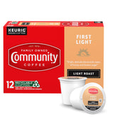 Community Coffee First Light pour highlights a bright aroma for a cheerful morning.