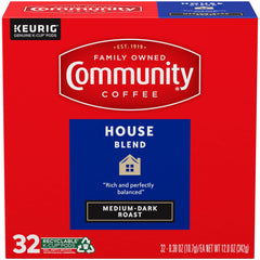 Community Coffee House Blend box-front highlighting 32-count packaging.