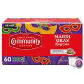 Community Coffee Mardi Gras King Cake K-Cup pod ready for Keurig brewing a festive morning