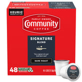 Community Coffee Signature Blend Dark Roast pack showing rich aroma and sturdy packaging