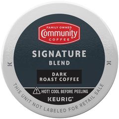 Close-up of Community Coffee Signature Blend dark roast K-Cup pods for premium single-serve convenience