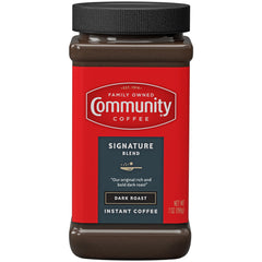 Community Coffee Signature Blend instant dark roast jar for quick mornings.