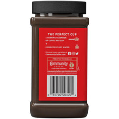 Community Coffee Signature Blend jar close-up with brand label and heritage.