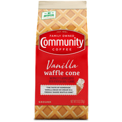 Community Coffee Vanilla Waffle Cone ground coffee with vanilla aroma for drip or pour-over