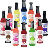Concession Express snow cone syrups 12-pack assorted flavors, ready-to-use for perfect shaved ice.