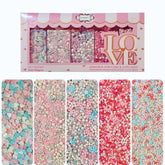 Confect Sprinkles frozen fantasy heart cake idea—vivid aqua blue, pink, and silver accents for decorating.