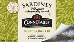 Connetable sardines nutrition facts label highlighting omega-3 and protein benefits