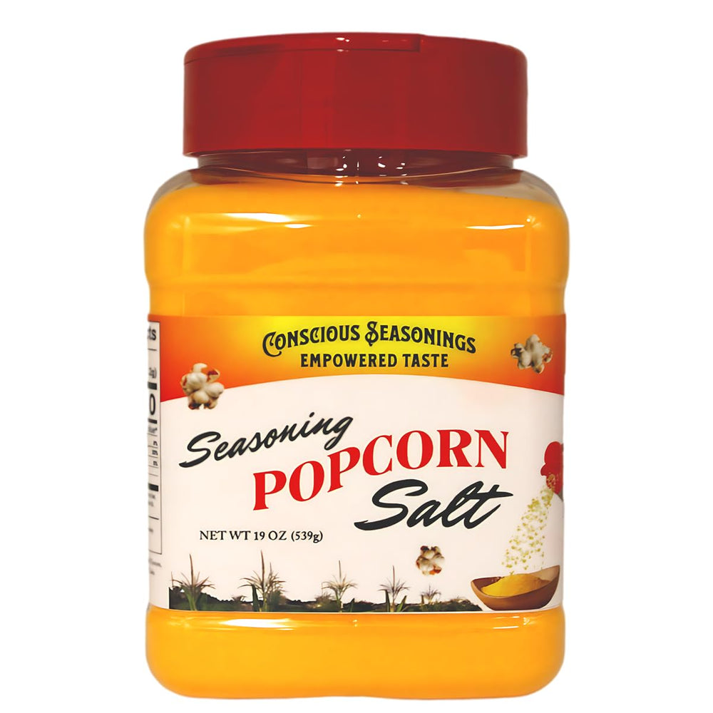CONSCIOUS SEASONINGS butter popcorn salt 19oz bottle adds cinema-style flavor to movie night popcorn.