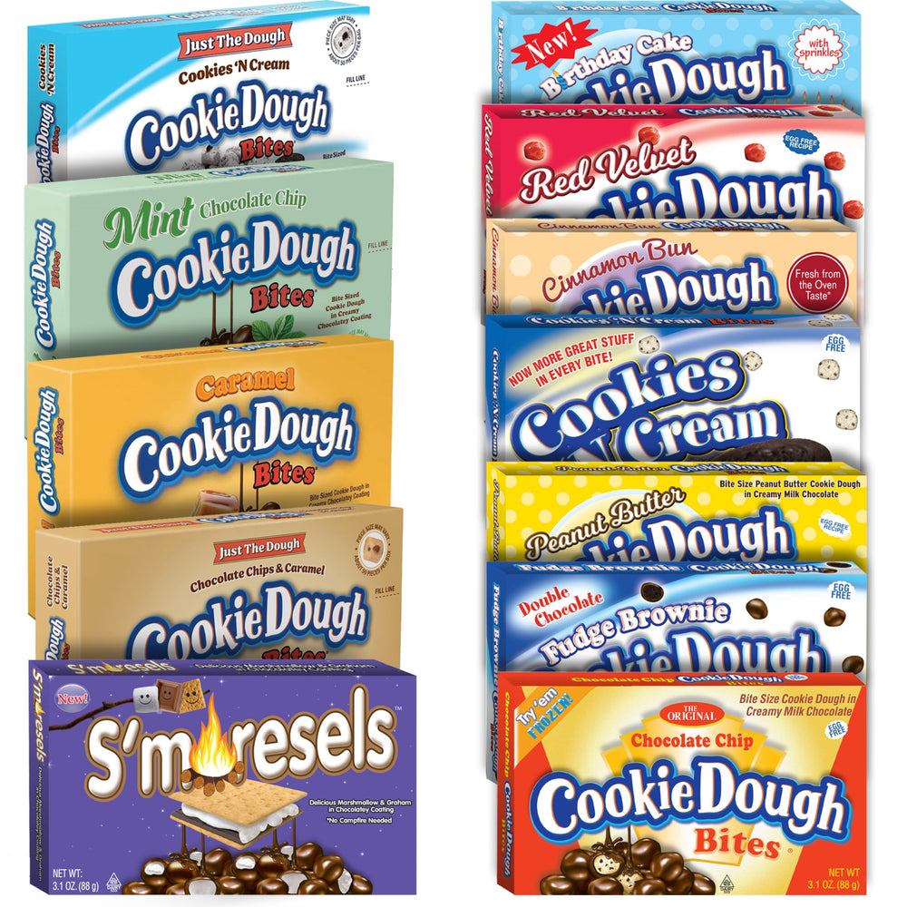 Cookie Dough Bites flavors collection box for tasting and comparison