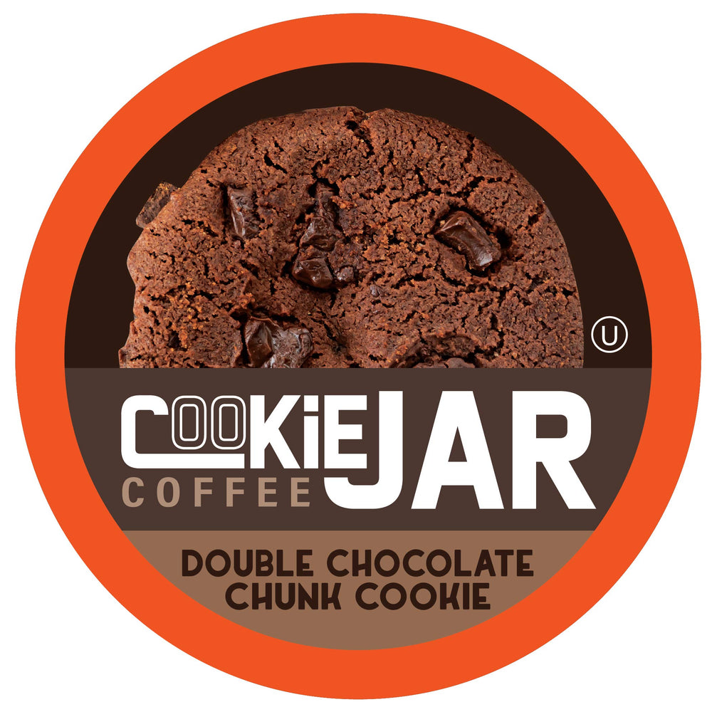 Cookie Jar Double Chocolate Chunk pods packaging front view, easy Keurig compatibility.