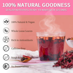 Cookools Hibiscus Rose Hips Tea cup with hot brew, caffeine-free hydration.