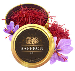 Cook's premium negin saffron threads on a tray show deep red color for vibrant dishes.