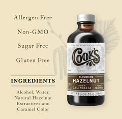 Pouring COOK'S hazelnut flavor into batter to boost cookies and pastries.