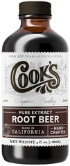 Cook's Root Beer Extract amber bottle close-up for rich root beer flavor.