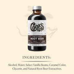 Cook's Root Beer Extract label close-up highlighting natural ingredients and gluten-free appeal.
