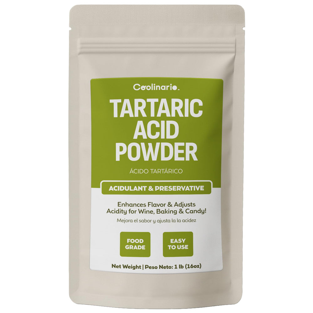 Coolinario Tartaric Acid Powder bottle being poured, balancing wine acidity.
