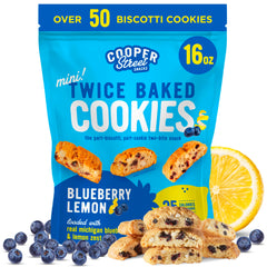 Cooper Street twice-baked blueberry lemon biscotti bag displaying crisp texture for coffee pairing
