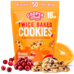 Cooper Street twice-baked orange cranberry biscotti bag ready for sharing with coffee