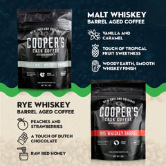 Cooper's Cask Malt Whiskey Sumatra beans deliver rich body for slow coffee moments