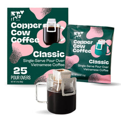Copper Cow Coffee Classic Black pour-over 25-pack delivers quick, flavorful brews.