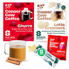 Copper Cow Coffee pour-over pouches ready to brew anytime for fast Vietnamese coffee experience.