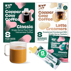 Copper Cow Coffee pour-over Vietnamese pouches for quick, authentic brew