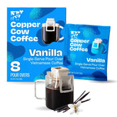 Copper Cow Coffee Vanilla Pour Over 8-Pack ready for quick, flavorful mornings