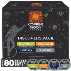 Copper Moon Discovery Pack pods for Keurig, sample all blends with smooth aroma.