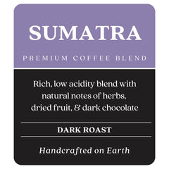 Copper Moon Sumatra Dark Roast coffee bag label highlighting origin and quality