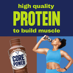 Core Power Chocolate Protein Shake packaging highlights gluten-free, low-sodium nutrition