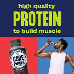 Core Power Elite Strawberry ready-to-drink bottle shown as a convenient option.