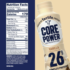 Core Power Vanilla bottle being poured into a glass after workout
