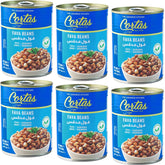 Cortas Fava Beans 14oz six-pack packaging showing gluten-free, protein-rich option.