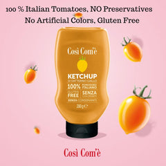 Così Com'è Yellow Tomato Ketchup being poured, a versatile condiment for sandwiches
