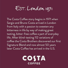 Steaming cup of Costa coffee representing a morning ritual.