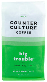 Counter Culture Big Trouble whole bean bag ready for home brewing.