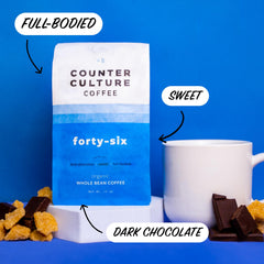 Counter Culture Forty-Six whole bean aroma for rich, chocolatey flavors.