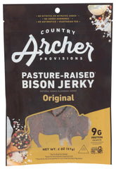 Country Archer Bison Original jerky packaging signals premium quality for on-the-go snacking.