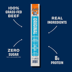 Grass-fed beef sticks with clean ingredients and 8 g protein per stick.
