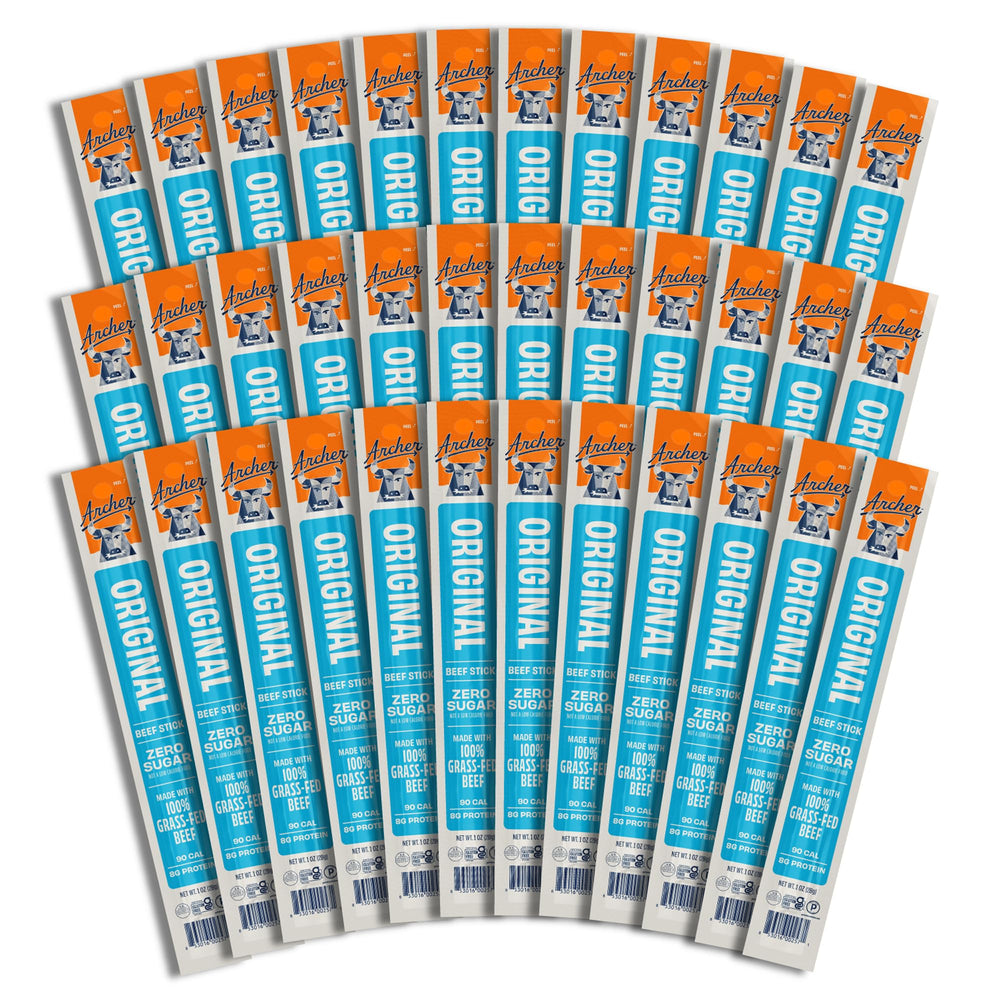 Country Archer Original Beef Jerky Sticks in bulk packaging for convenient on-the-go protein.