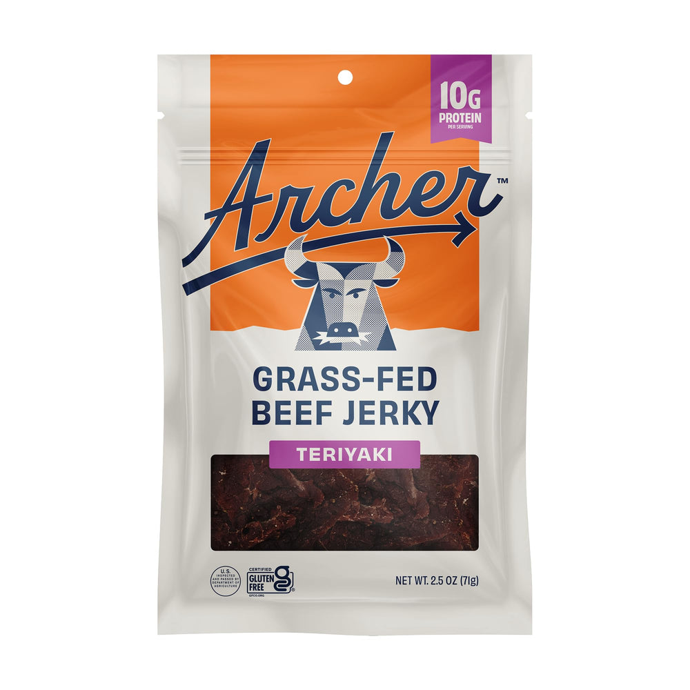 Country Archer Teriyaki Jerky pack close-up showing convenient on-the-go snack
