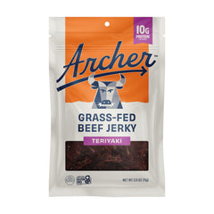 Country Archer Teriyaki Jerky pack close-up showing convenient on-the-go snack