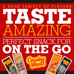 Country Meats Bold Teriyaki ten-stick nutrition panel informs protein content.