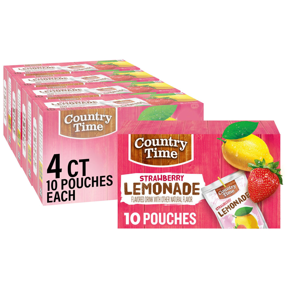 Country Time Strawberry Lemonade pouch front view for grab-and-go refreshment