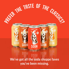 Cove Soda Cola can highlighting zero sugar, probiotics, and caffeine-free fizz.