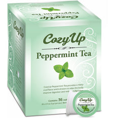Cozy Up Peppermint Tea pod packaging highlights freshness and value.