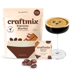 Craftmix Espresso Martini box on kitchen counter, convenient party mixer.
