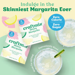 CraftMix Skinny Margarita pour-ready packet beside tequila and ice for instant cocktails